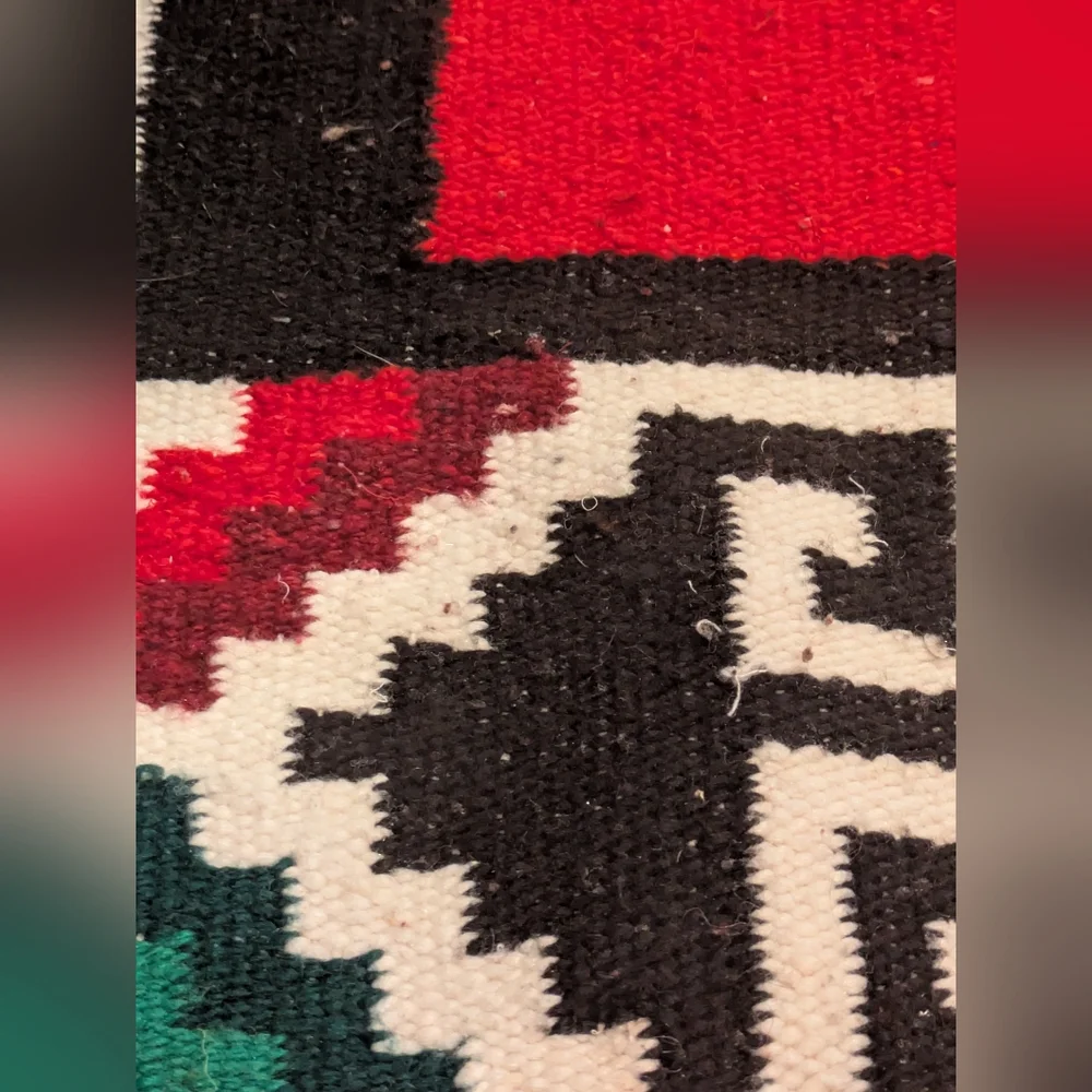 Vintage 1960s Traditional Geometric Mexican Woven Tapestry Blanket Rug 76